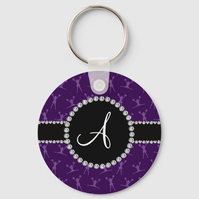 Monogram purple cheerleading black circle keychain (Front)