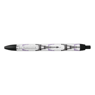 Monogram Purple Chic Eiffel Tower Pattern Black Ink Pen
