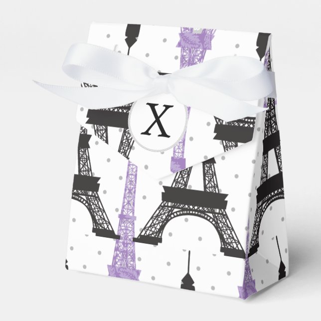 Monogram Purple Chic Eiffel Tower Pattern Favor Box (Front Side)