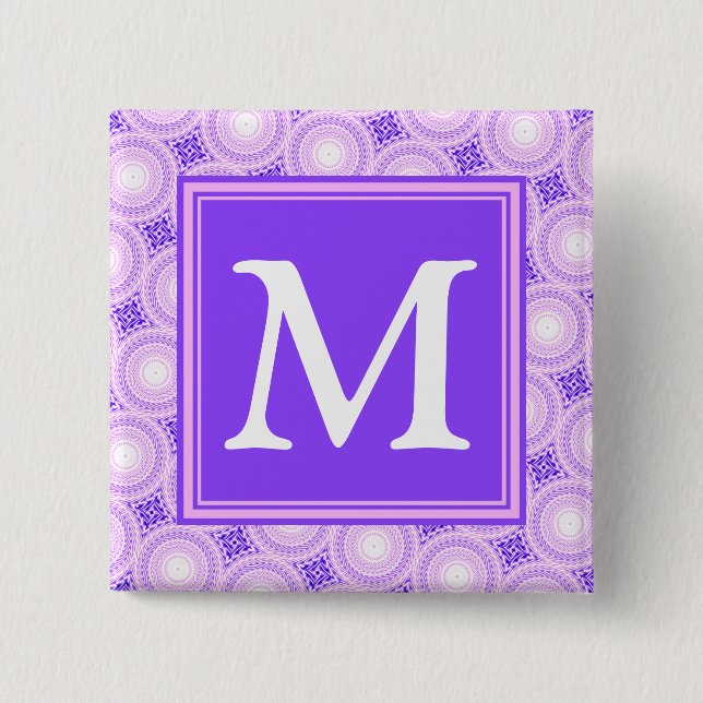 Monogram purple circles pattern 2 inch square button (Front)