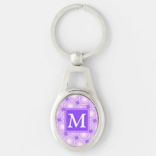 Monogram purple circles pattern keychain