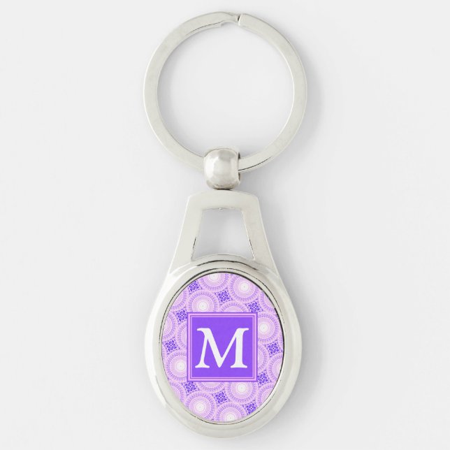Monogram purple circles pattern keychain (Front)