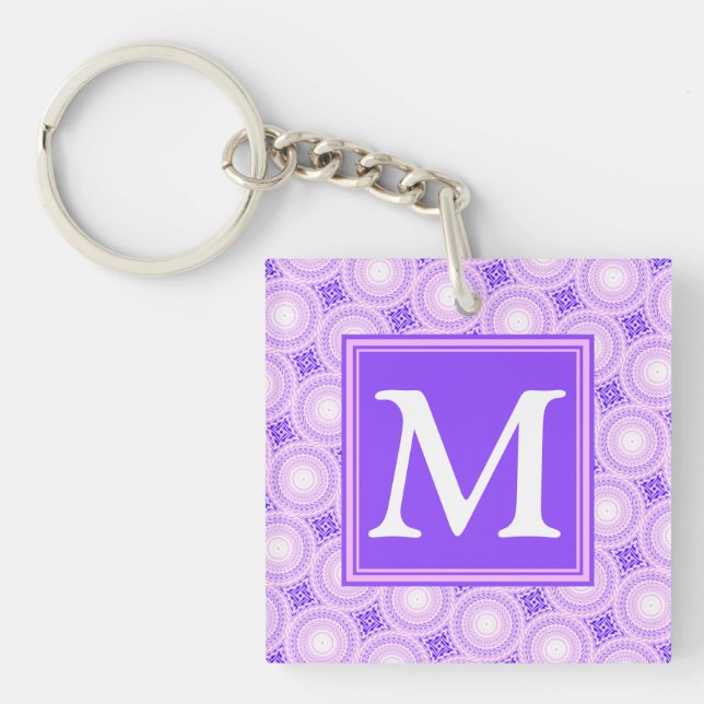 Monogram purple circles pattern keychain (Front)