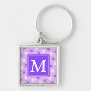 Monogram purple circles pattern keychain