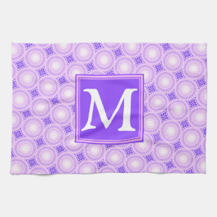 Monogram purple circles pattern kitchen towel