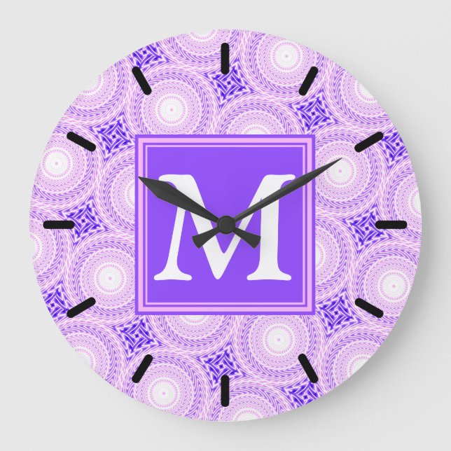 monogram purple circles pattern large clock (Front)