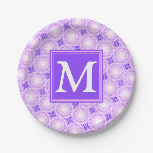 Monogram purple circles pattern paper plate