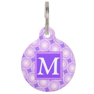 Monogram purple circles pattern pet tag