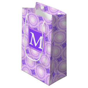 Monogram purple circles pattern small gift bag