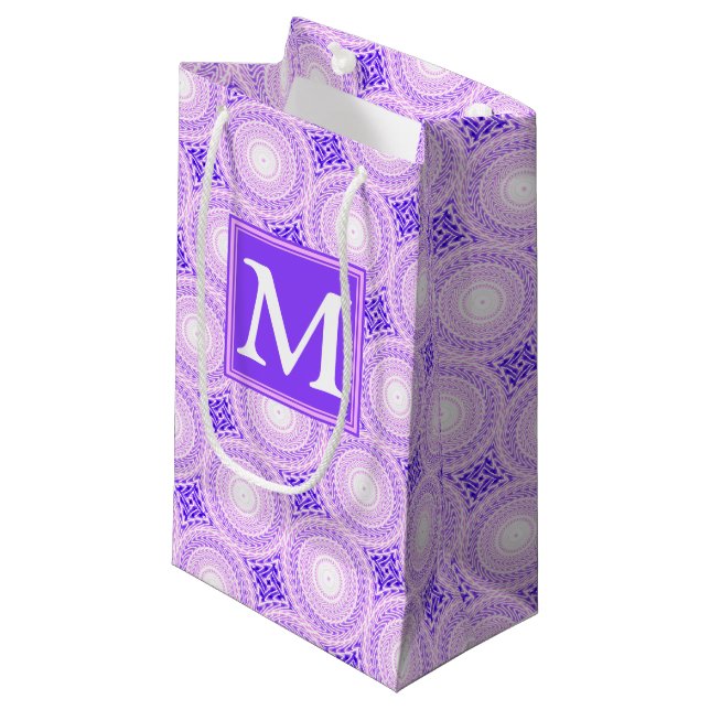Monogram purple circles pattern small gift bag (Front Angled)