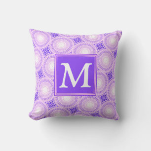Monogram purple circles pattern throw pillow