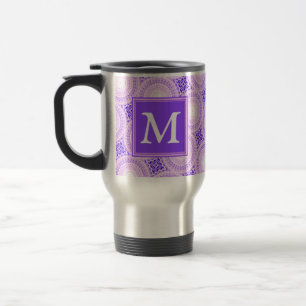 Monogram purple circles pattern travel mug