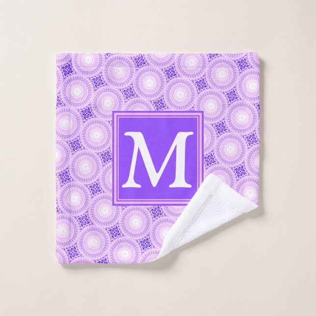 Monogram purple circles pattern wash cloth (Wash Cloth)
