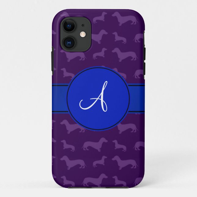 Monogram purple dachshund blue circle Case-Mate iPhone case (Back)