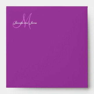 Monogram Purple Damask Wedding Invitation Envelope