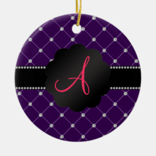 Monogram Purple diamonds Ceramic Ornament