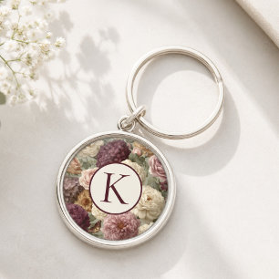 Monogram Purple Floral Elegant Keychain