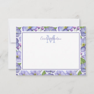 Monogram Purple Floral Pattern Thank You Card