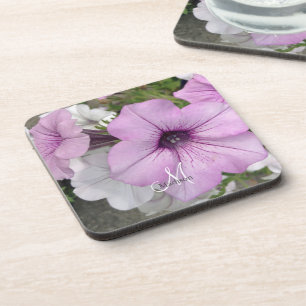 Monogram Purple Floral Photography Coaster