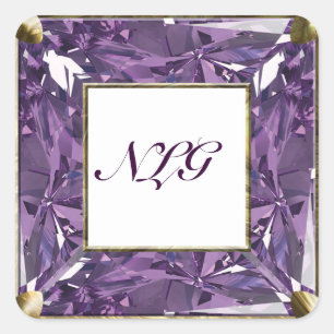 Monogram Purple Gem Square Sticker
