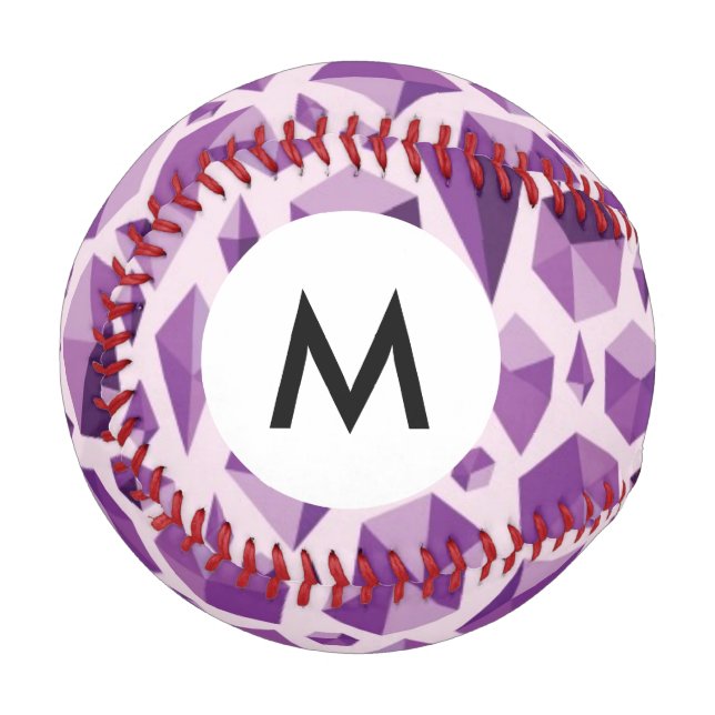 Monogram Purple geometric jewel shapes Baseball (Front Left)