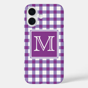 Monogram   Purple Gingham Plaid Tartan Chequered iPhone 16 Case