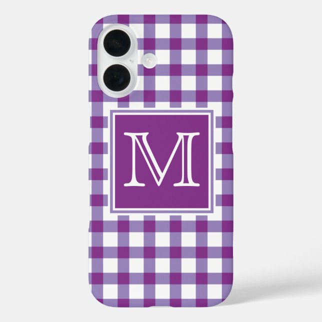 Monogram | Purple Gingham Plaid Tartan Chequered Case-Mate iPhone Case (Back)