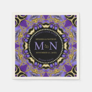 Monogram Purple Gold Diamond Lace Unique Wedding Napkin