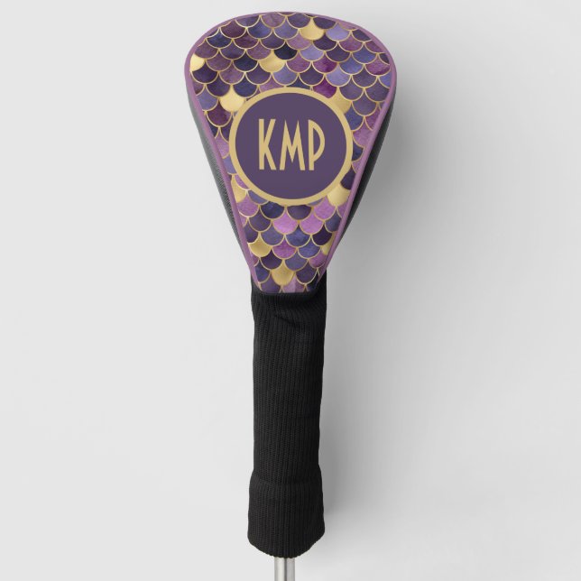 Monogram Purple Gold Mermaid Scales Golf Head Cover (Front)