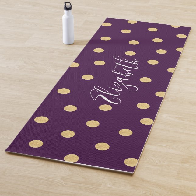 Monogram Purple Gold Polka Dot Pattern Yoga Mat (In Situ)