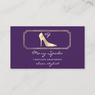 Monogram Purple Golden Frame Shoes Heels Gold Business Card