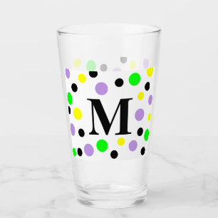 Monogram Purple Green Yellow Polka Dots Glass