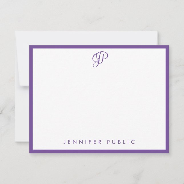 Monogram Purple Handwritten Script Name Text Card (Front)