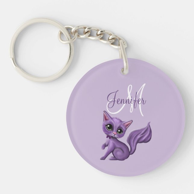 Monogram Purple Kitty Keychain (Front)
