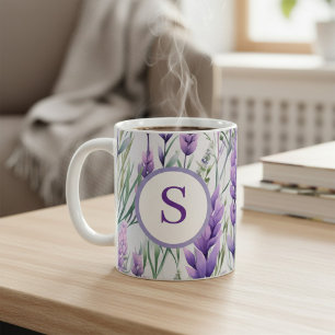 Monogram Purple Lavender Flower Field Coffee Mug