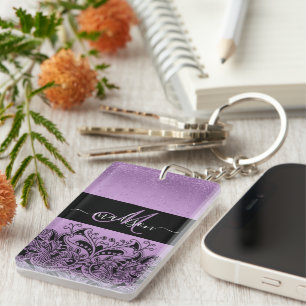 Monogram Purple Lavender Glitter Keychain