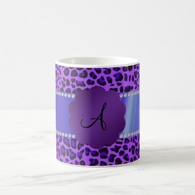 Monogram purple leopard pattern coffee mug (Center)
