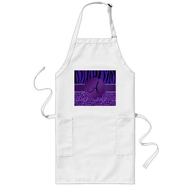 Monogram purple leopard zebra pattern long apron (Front)