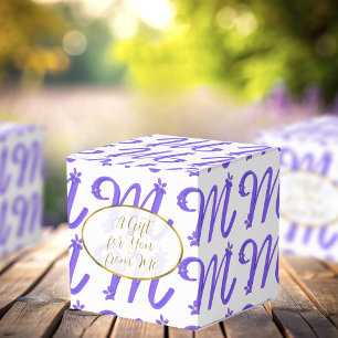 Monogram Purple Letter M Initial White Favour Boxe Favor Box