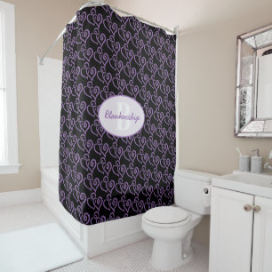 Monogram Purple Linked Heart Pattern Over Black