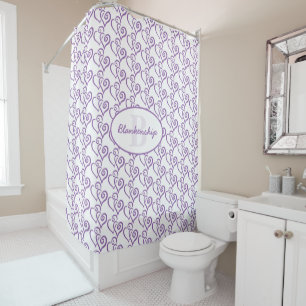 Monogram Purple Linked Heart Pattern Over White