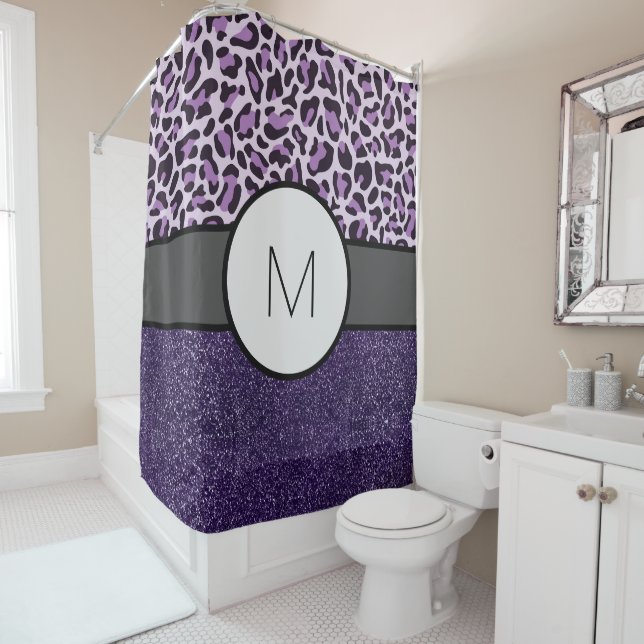 Monogram Purple Luxury Shower Curtain Bath (In Situ)