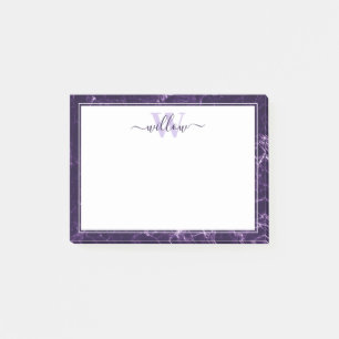 Monogram Purple Marble Pattern Post-it Notes