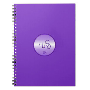 Monogram Purple Medical Stethoscope Heartbeat Notebook