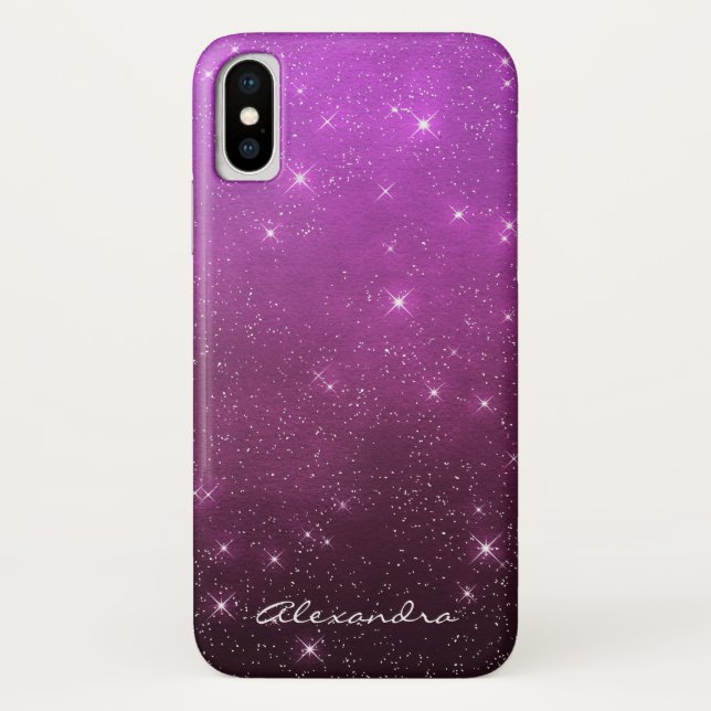 Monogram Purple Ombre Sparkle Stars Midnight Sky Case-Mate iPhone Case (Back)