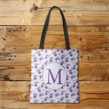 Monogram Purple Pansy Flower Pattern Watercolor
