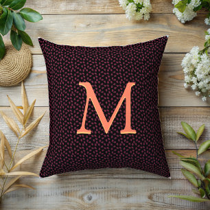 Monogram Purple petals on black  Throw Pillow