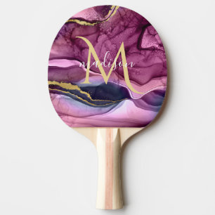 Monogram Purple Pink and Gold Agate Geode  Ping Pong Paddle