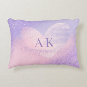 Monogram Purple Pink Gradient Heart Accent Pillow