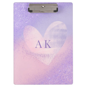 Monogram Purple Pink Gradient Heart  Clipboard